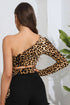 'Wisteria' Leopard Cutout One-Shoulder Cropped Top - Celes Fashion